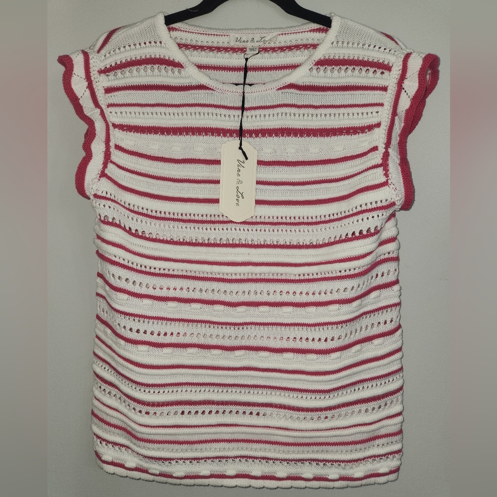 Vine & Love White and Pink Striped Knit Top
